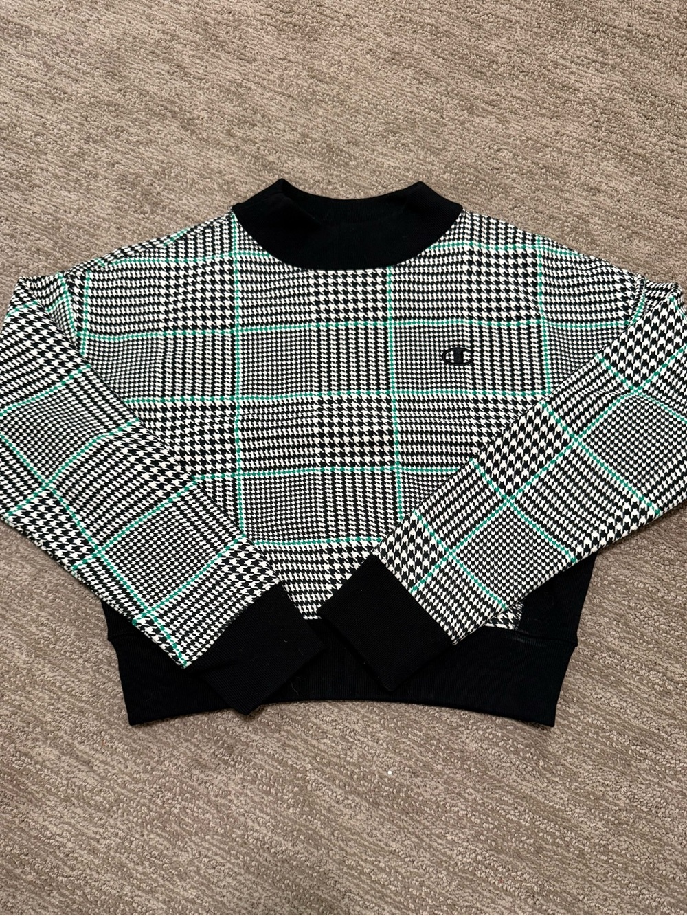 Champion Black & Green Plaid Crewneck Women's Sweater
